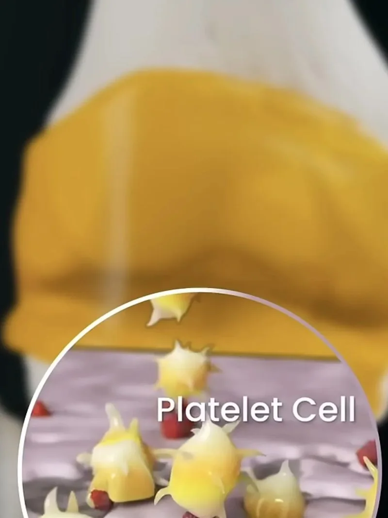 3D illustration of platelet cells in plasma, magnified